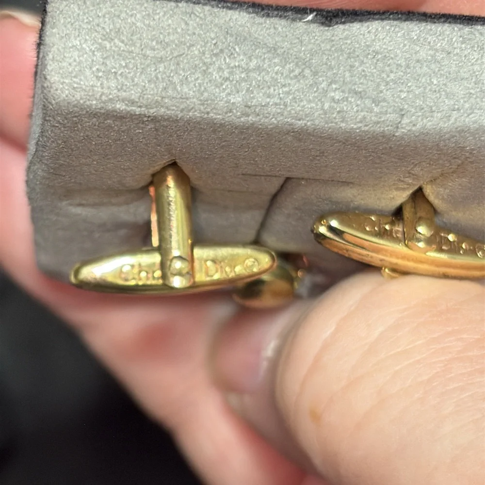 Dior Gold and Black Cuff Links Vintage including Tie Clip Free